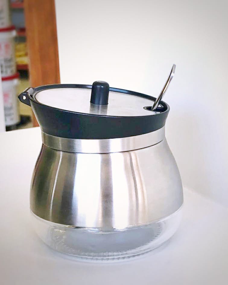 Açucareiro de Inox e Vidro Tampa preta com Colher - Imagem 2