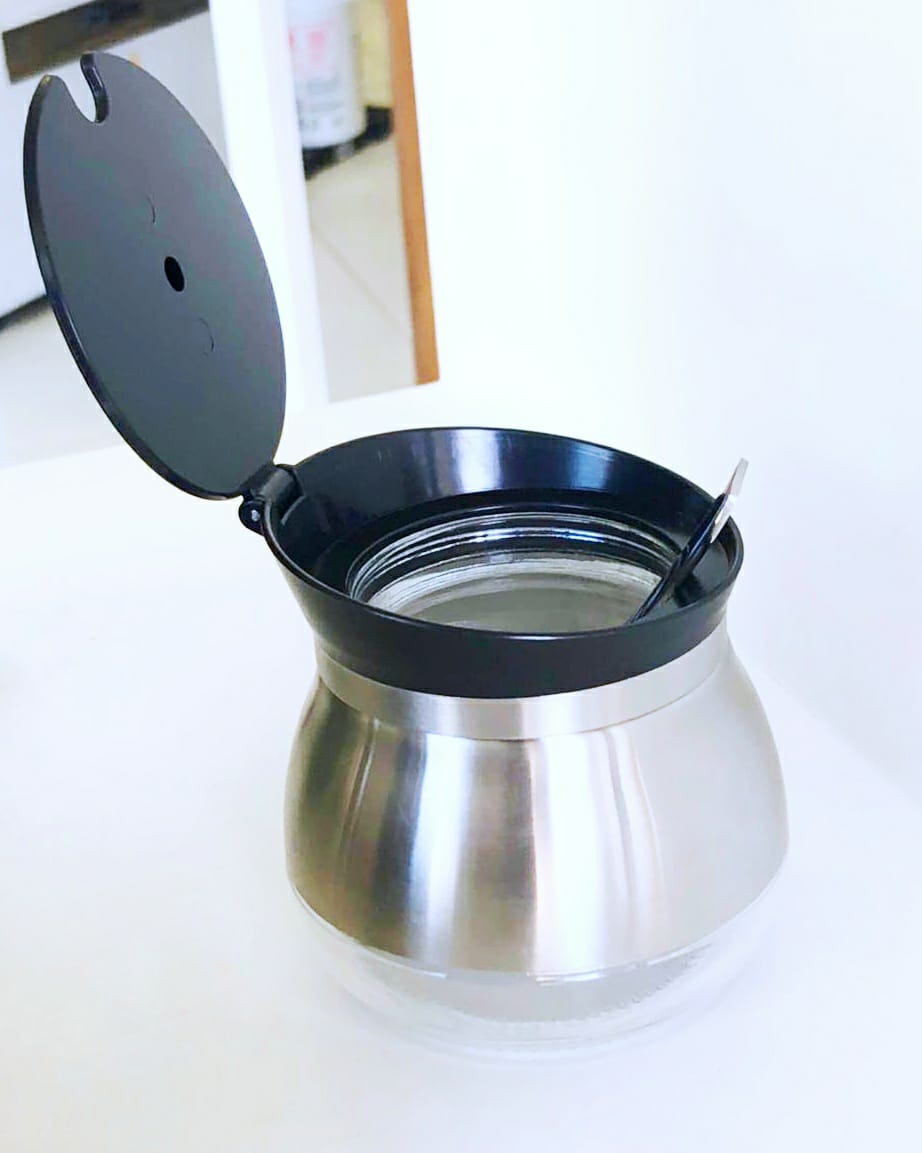Açucareiro de Inox e Vidro Tampa preta com Colher - Imagem 3
