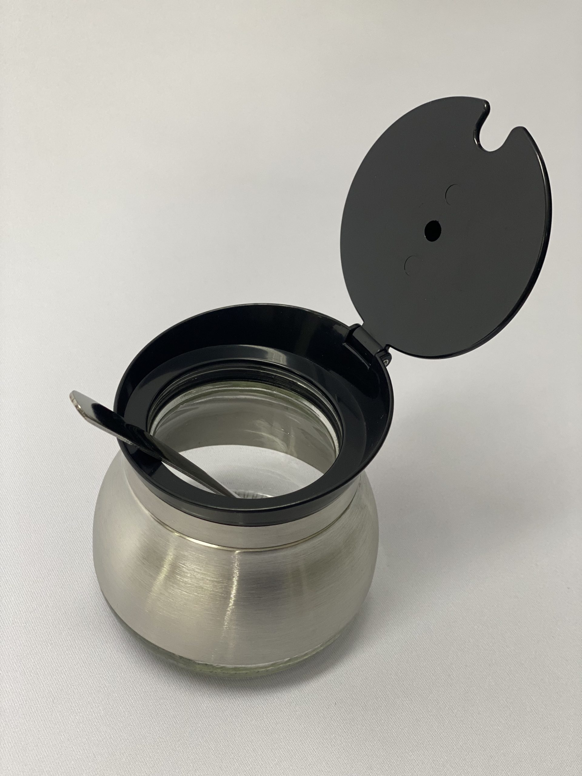 Açucareiro de Inox e Vidro Tampa preta com Colher - Imagem 4