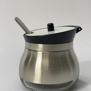 Açucareiro de Inox e Vidro Tampa preta com Colher