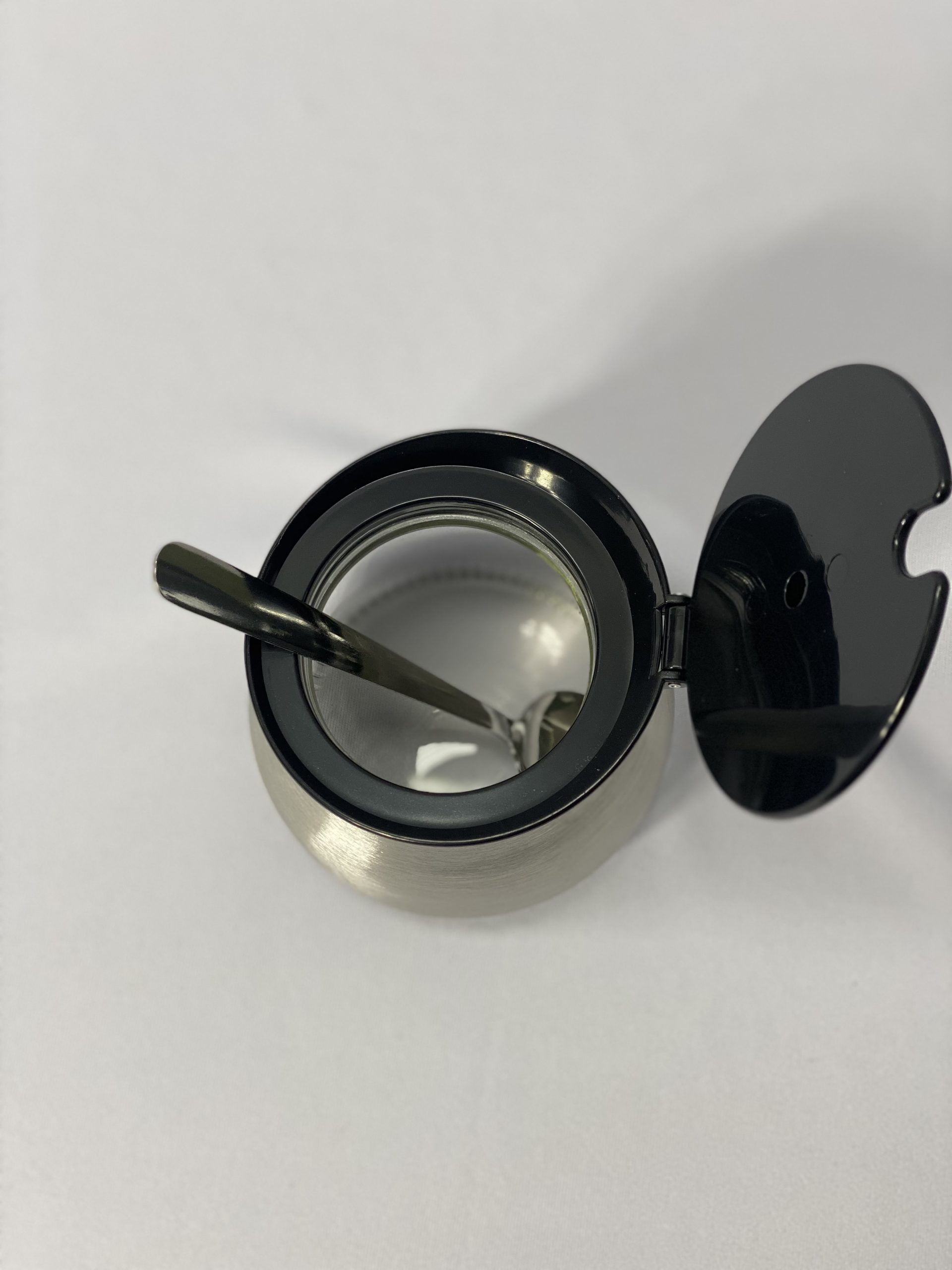Açucareiro de Inox e Vidro Tampa preta com Colher - Imagem 5