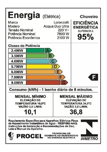 Ducha Acqua Duo Ultra Eletrônica Branco 7800W - LORENZETTI 220V - Imagem 5