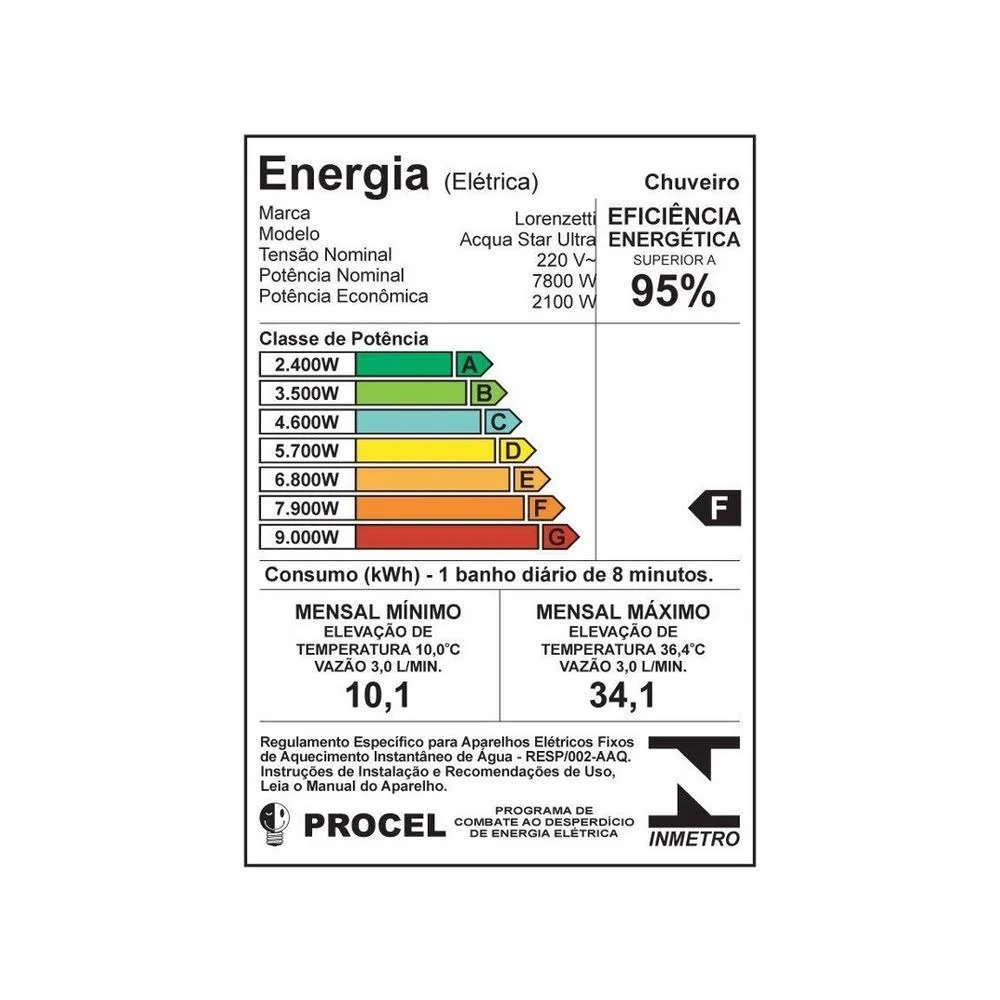 Ducha Acqua Star Ultra 220V 7800w Branco/Cromado Lorenzetti - Imagem 3
