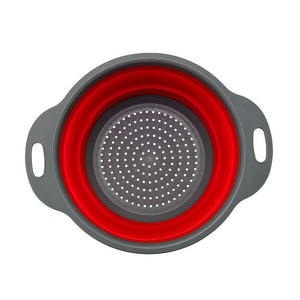 Coador Escorredor Retrátil de Silicone Vermelho com Cinza
