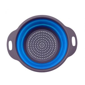Coador Escorredor Retrátil de Silicone Azul com Cinza