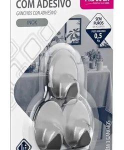 Gancho Com Adesivo Em Inox Com 3 Pçs Atlas