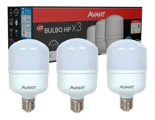Kit Com 3 Lâmpadas Bulbo HP Led 20W 6500k Luz Branca Avant
