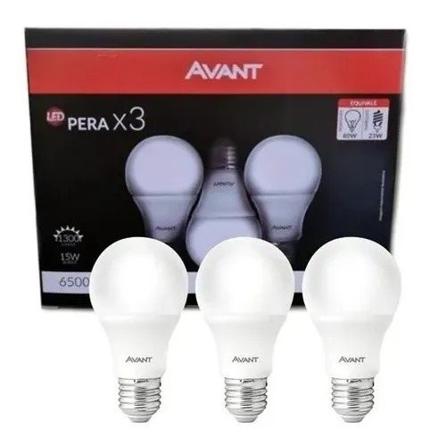 Kit Com 3 Lâmpadas Pera Led 15W 6500k Luz Branca Avant