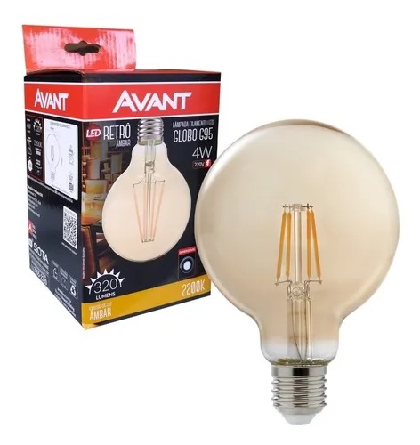 Lâmpada Avant Retrô Âmbar Globo G95 4W 2200K