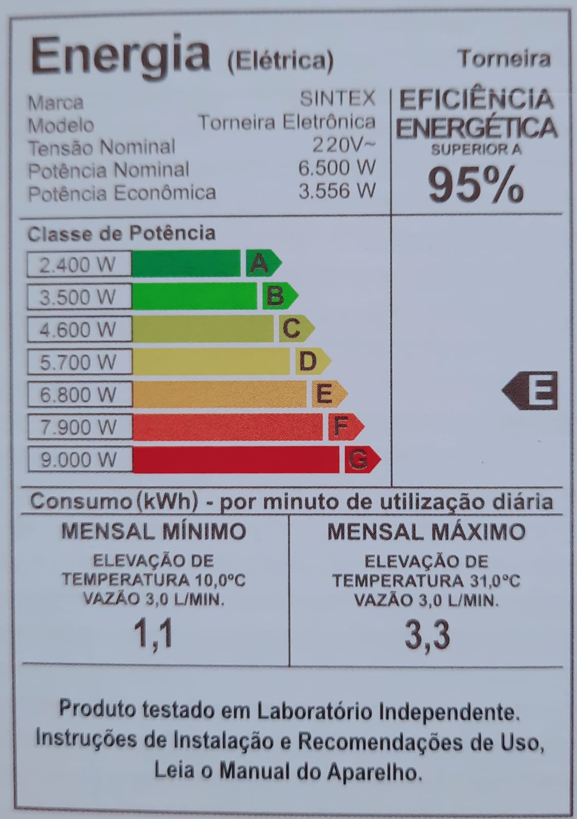 Torneira Elétrica Eletrônica Branca 220V 6.500W Sintex - Imagem 4