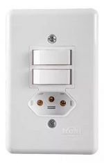 Conjunto 2 Interruptores Simples 6a Com Tomada 2p+t 6/20A 250V Ilumi