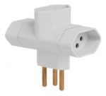 Plugue Pino Bipolar 3 Saídas Tipo T 2P 10A 250V Branco Ilumi