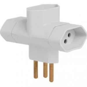 Plugue Pino Bipolar 3 Saídas Tipo T 2P 10A 250V Branco Ilumi