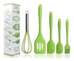 Kit de Colheres Espátulas Pincel de Silicone Conjunto 5 Utensílios de Cozinha VERDE