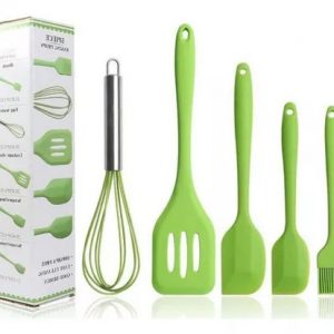 Kit de Colheres Espátulas Pincel de Silicone Conjunto 5 Utensílios de Cozinha VERDE
