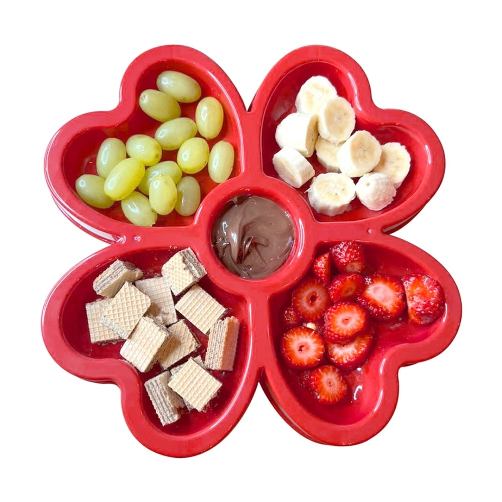 Petisqueira Coração Trevo Para Lanches de Plástico - Vermelho