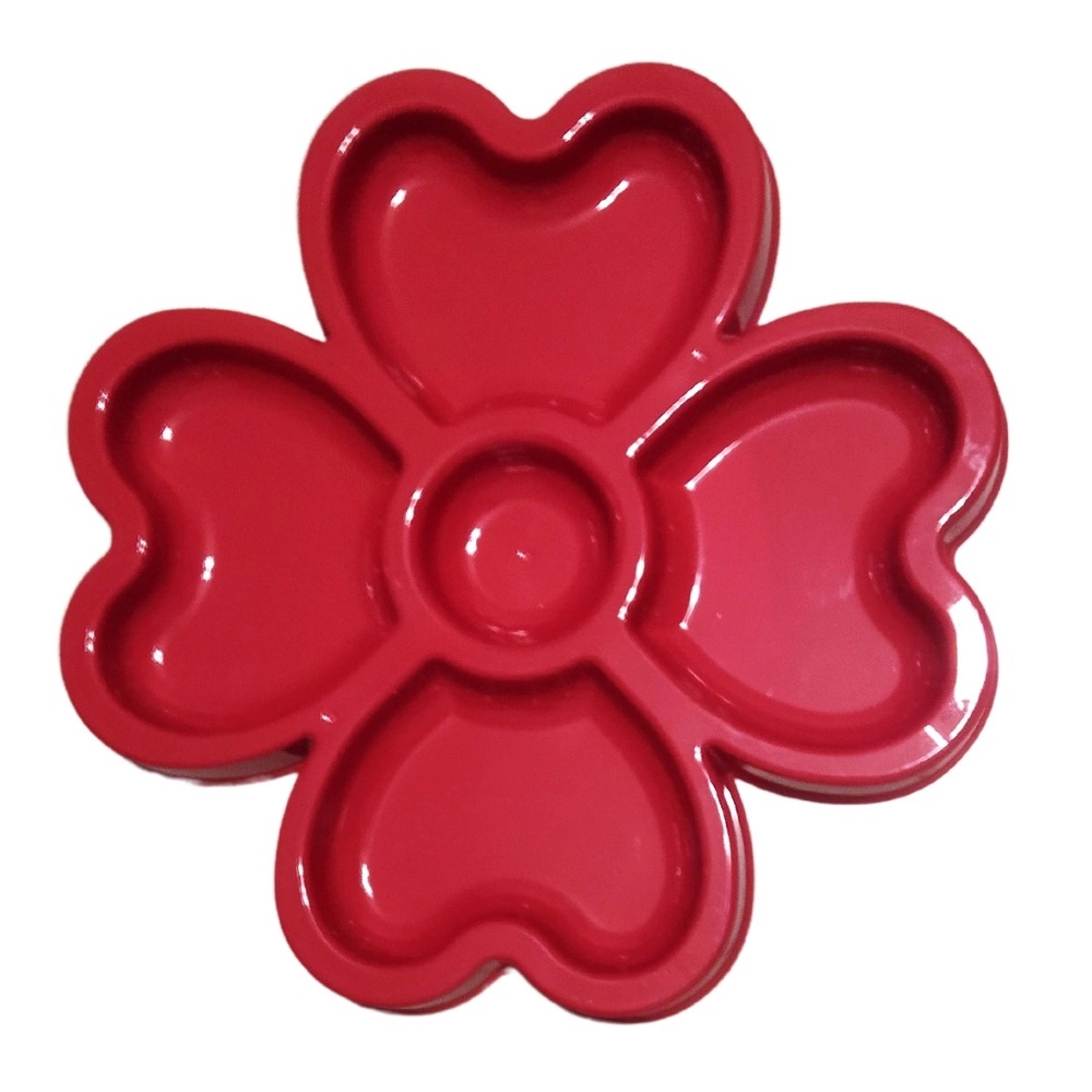 Petisqueira Coração Trevo Para Lanches de Plástico - Vermelho - Imagem 2