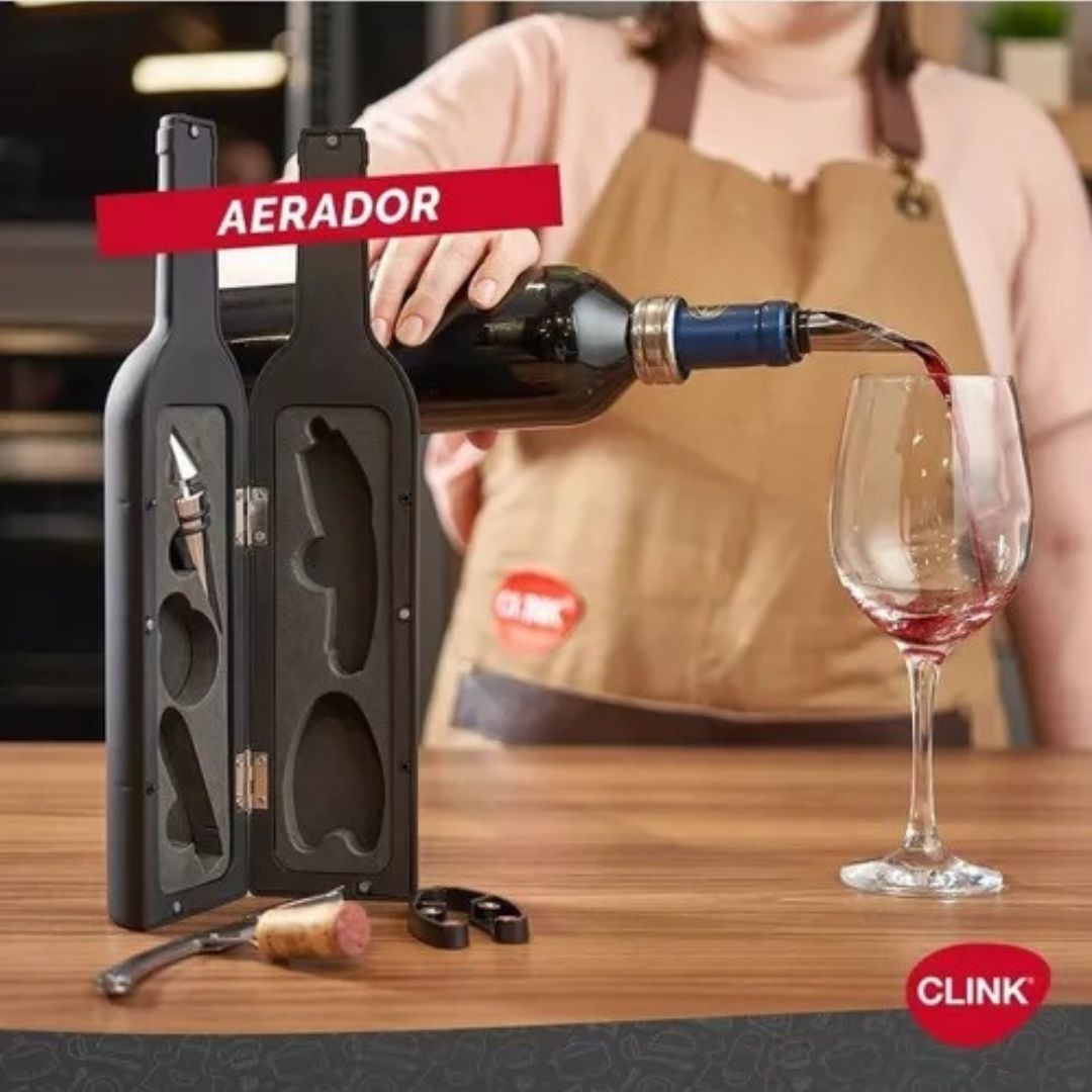 Kit Vinho 5 Peças Abridor Saca Rolha Inox Forma Garrafa - Imagem 2
