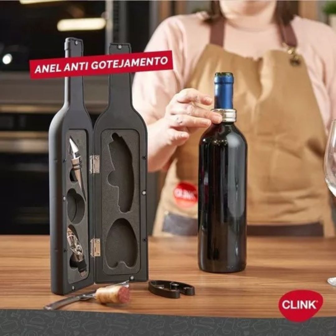 Kit Vinho 5 Peças Abridor Saca Rolha Inox Forma Garrafa - Imagem 3