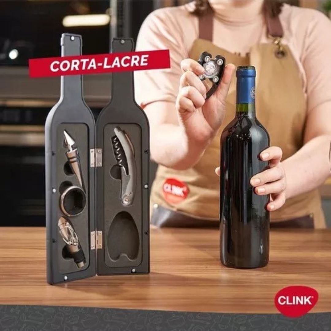 Kit Vinho 5 Peças Abridor Saca Rolha Inox Forma Garrafa - Imagem 5